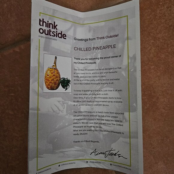 RARE THINK OUTSIDE PINEAPPLE HAND WELDED METAL ART WINE COOLER BEVERAGE HOLDER - Picture 16 of 16